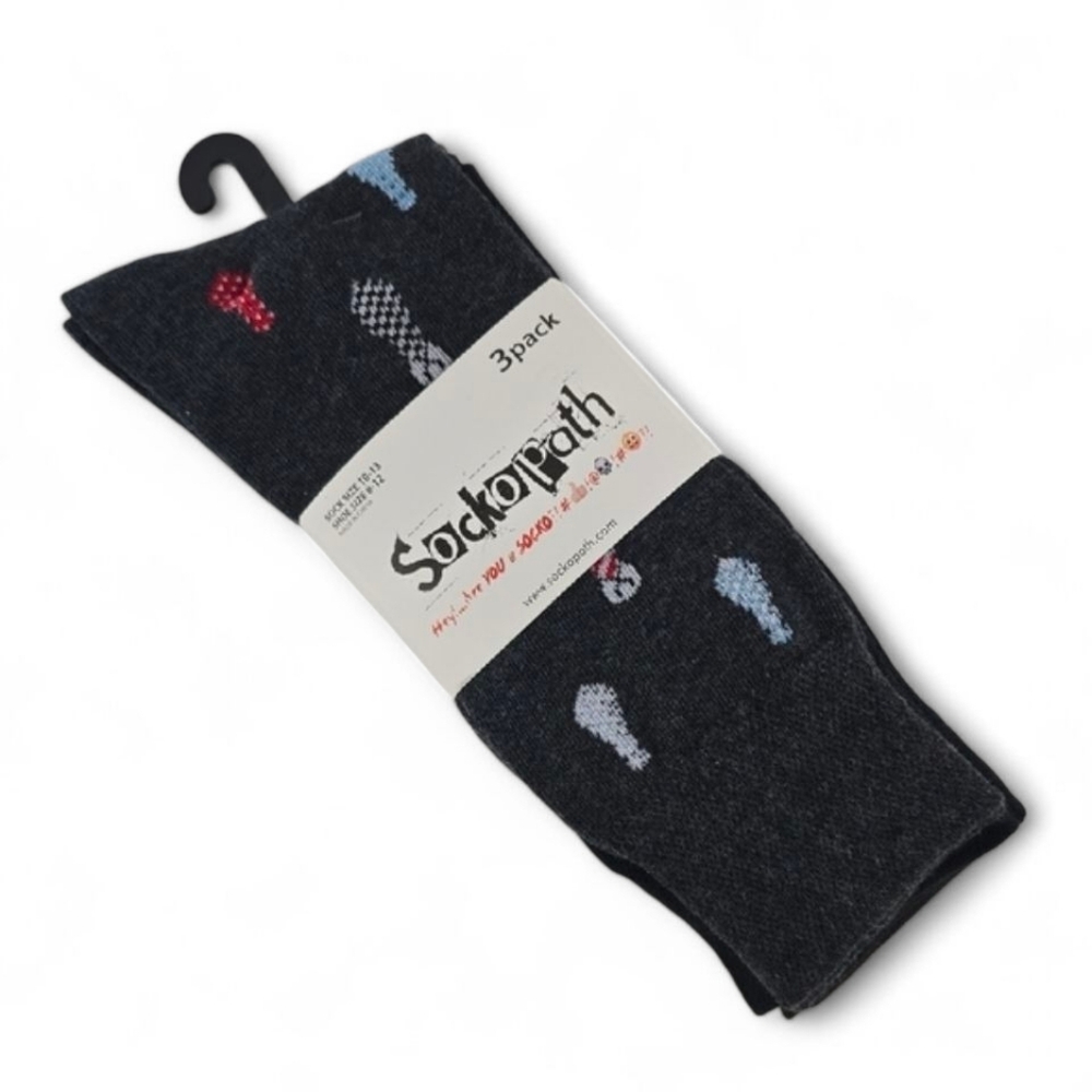 Sockopath Men's 3 Pairs Pack Dress Socks Black Grey Stripes Multi Design 10-13